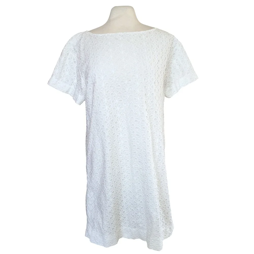 Kate Spade White Cotton Eyelet Crochet Bachelorette Beach Shirt Shift Dress 12